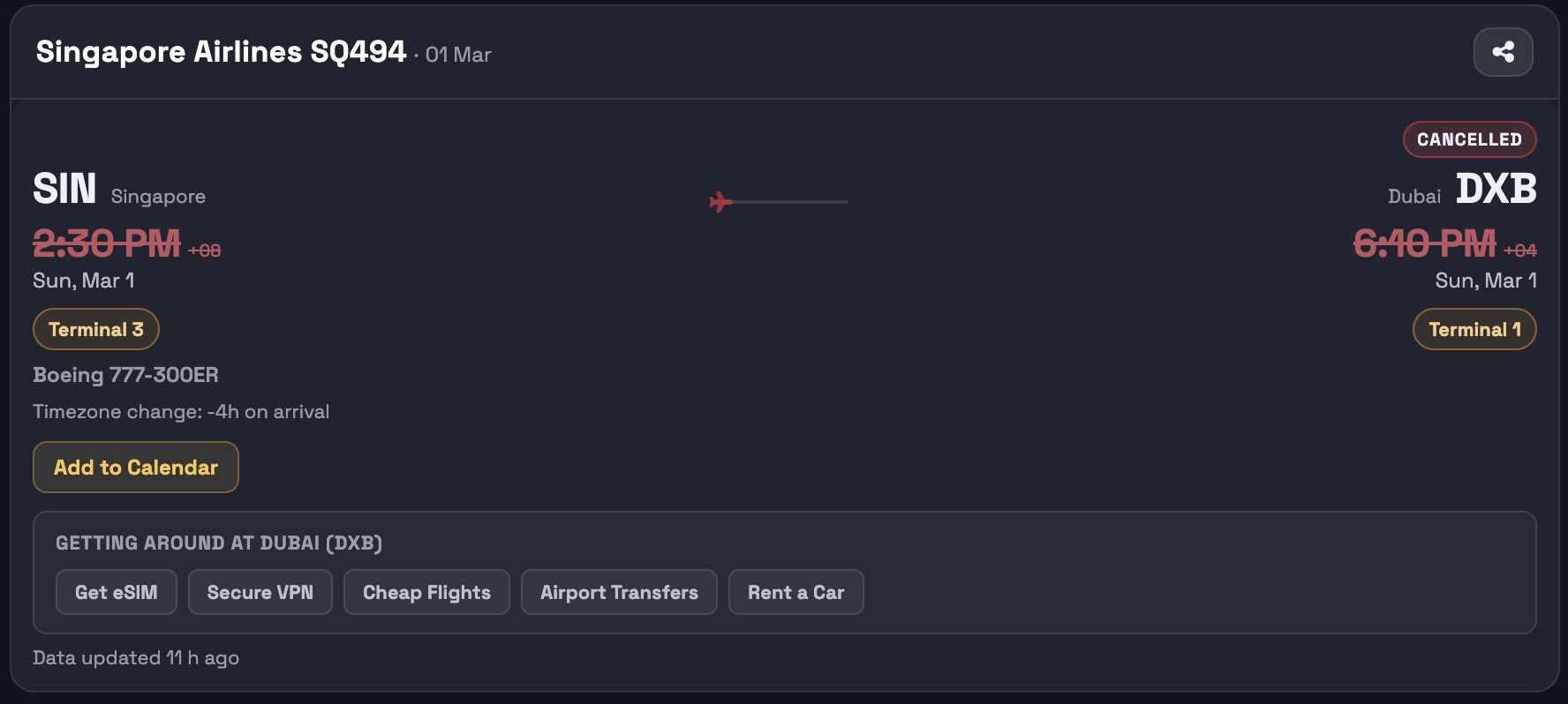 Cancelled flight alert on PingWing